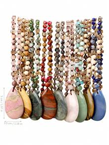 Dây chuyền thắt nút thủ công 108 hạt đá Aventurine, Rhodochrosite, Sodalite & Labradorite với mặt dây chuyền hình giọt nước lớn, trang sức đá tự nhiên phong cách Bohemian, món quà đặc biệt cho năm mới. - Nhiều màu - Xem 12