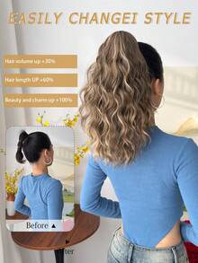 Acessório para extensão de rabo de cavalo em formato de garra, multicolorido, peruca de rabo de cavalo sintética resistente ao calor com ondulações de água de 16 polegadas, adequada para festas femininas e uso diário