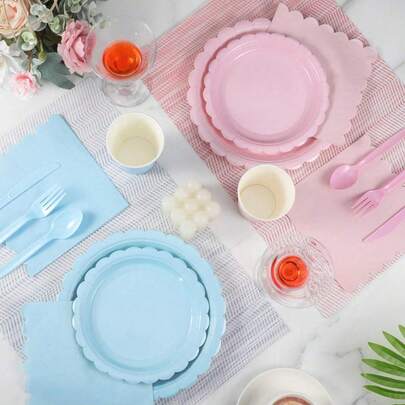 100pcs/Set Pink & Blue Birthday Party Plates And Napkins, Party Supplies Include Light Pink And Light Blue Plates And Napkins, Suitable For Birthday Party, Baby Shower, Wedding Party, Etc.