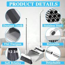 3 In 1 Foldable Broom With Dustpan Combo Set&Floor Brush | Household Cleaning Tool Set, Outdoor Broom, Efficient Cleaning, Flexible Design, Quick Dust Removal, Dorm Room Essentials, Good Helper For Home And Office Cleaning 2025 - 白色 - 查看 3