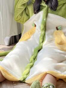 女士可爱恐龙印花连帽浴袍，柔软保暖，家居服，透气舒适，女士休闲连帽睡衣，带口袋，长袖，针织面料，略带弹性，舒适的珊瑚绒浴袍，适合秋冬季节，感恩节完美之选 - 彩色 - 查看 6