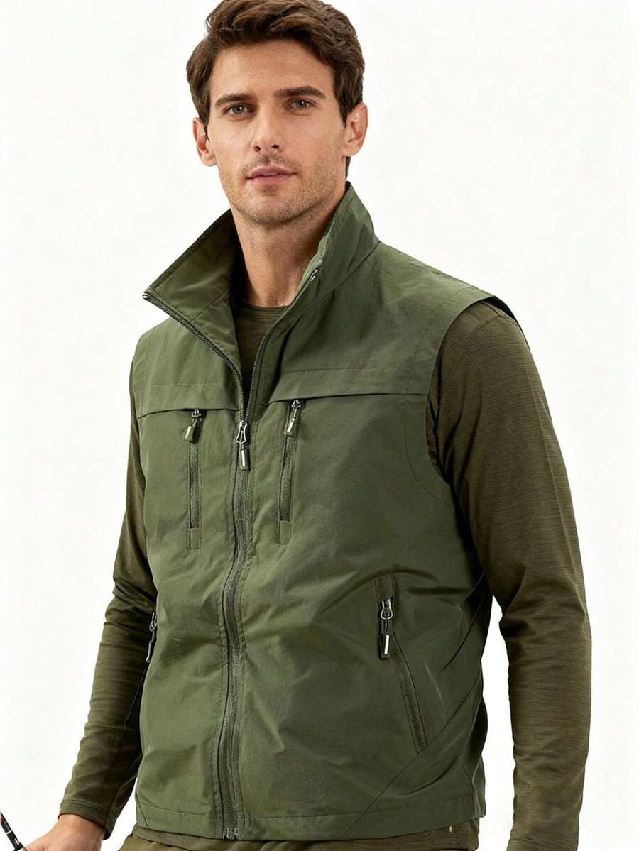 Men's Vests Men Jacket Sleeveless Vest Spring Summer Autumn Casual Travels Hiking Work Fishing Vest Multi-Pockets Vest Waistcoat Green - Army Green - View 1