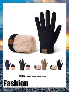 1 Pair Men's Warm Gloves, New Thickened Polar Fleece Winter Touchscreen Knitted Gloves, Outdoor Double-Layer Windproof Winter Gear