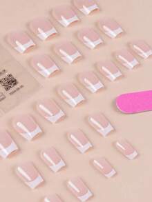 24pcs Short Square Shaped Cartoon Pattern False Nails With 1 Nail File And 1piece Of Jelly Gel Press On Nails Nail Supplies - 多色 2 - 查看 5