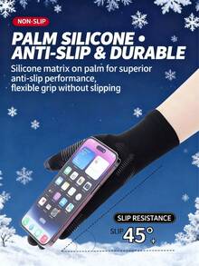 男女通用冬季滑雪内衬手套一双，户外保暖内衬，触屏操作，防滑，保暖，防风，轻便骑行内衬手套 - 黑色 - 查看 4