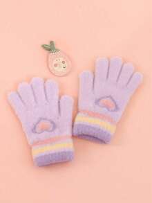 زوج/زوجان من قفازات محبوكة دافئة للأطفال، قفازات مخططة بنقشة القلب مع تشطيب مخمل، قفازات شتوية دافئة للبنات لحماية من البرد، مناسبة للارتداء اليومي، هدية مثالية لعيد الميلاد - متعدد الألوان - مشاهدة 4