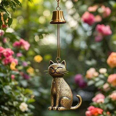 Cat Wind Chime Unique Garden Decor Outdoor Cat Statue Themed Gifts Wind Chimes Zy