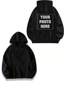 هودي رجالي مخصص مطبوع للمقاسات الكبيرة، قم بتحميل صورة لشخص تحبه/صديق/عائلة/منظر طبيعي/حيوان أليف، مناسب للخريف والشتاء - الأسود - مشاهدة 3