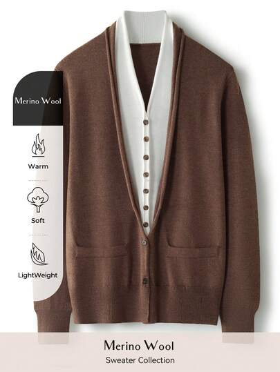 Women's V Neck Merino Wool Sweater Fall Winter Classic Vintage Cable Warm Long Sleeve Knit Sweater