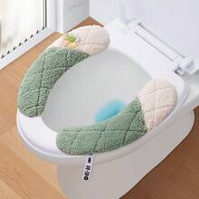 Thickened Plush Toilet Seat Cover, Washable, Warm And Soft Universal Toilet Seat Cover, Checkerboard Rabbit Ear / Cute Raccoon Toilet Sticker - Multicolor - View 22
