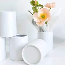 4/10件白色圆形花束盒，鲜花包装盒，情人节鲜花包装桶，手持花桶，迷你抱花桶 - 白色 - 查看 2