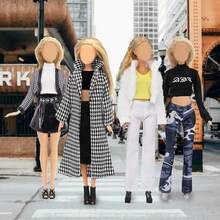 25 Pcs Doll Clothes Sets, Including 1 Pc Thousand Bird Check Coat 2 Pcs Winter Coats Sets 2 Pcs Casual Clothing Sets 1 Pc Skirt Set 4 Pcs Glasses 10 Shoes, For Doll Girls Gift, In Random