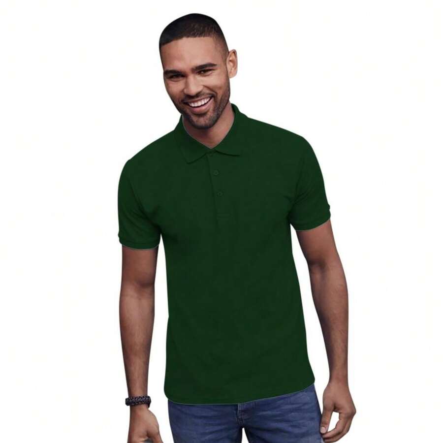 Mens RingSpun Cotton Short Sleeve Polo Shirt (Bottle Green) - Green - View 1