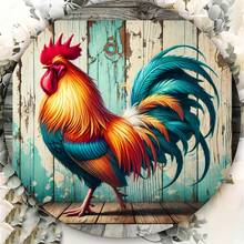 1 pieza Letrero de metal vintage de gallo - Arte de pared redondo, adecuado para cocina, jardín, oficina y decoración del hogar, decoración de pared de metal decorativa duradera e impermeable para exteriores