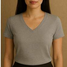 Kit Of 4 Basic V-Neck Short Sleeve Ribbed Blouses - Gray, Black, Wine, Beige - View 4
