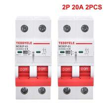 2 pezzi Interruttore automatico solare a 2 poli (2P) con protezione da sovraccarico e cortocircuito, montato su guida DIN, adatto per pannelli solari, sistemi di energia rinnovabile, con varie portate di corrente 6A/16A/20A/32A/40A/50A/63A, design compatto, struttura durevole, per ingegneria elettrica