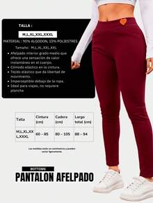 Leggings afelpado para mujer, casual, tela de poliéster y elastano, ideal para actividades al aire libre, apto para temporadas de otoño e invierno, cálidos y cómodos. Estampado decorativo en la cintura en forma de corazón. - Negro - Ver 5