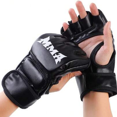 Guantes de boxeo de media mano, guantes MMA, guantes de Muay Thai para saco de boxeo, guantes gruesos para adultos para saco de boxeo, sparring, lucha