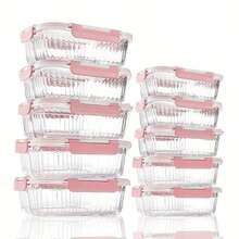 SHElN Glass Food Storage Container 10-Piece Set, High Borosilicate Glass With Leakproof Lids, Stackable & Microwave/Dishwasher  For Kitchen Pantry & Meal Prep, Ideal For Home Cooks & Families - Pink - View 2