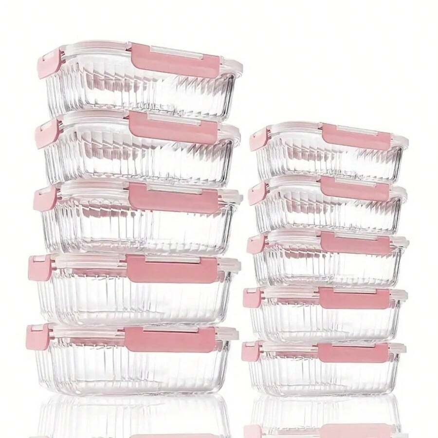 SHElN Glass Food Storage Container 10-Piece Set, High Borosilicate Glass With Leakproof Lids, Stackable & Microwave/Dishwasher  For Kitchen Pantry & Meal Prep, Ideal For Home Cooks & Families