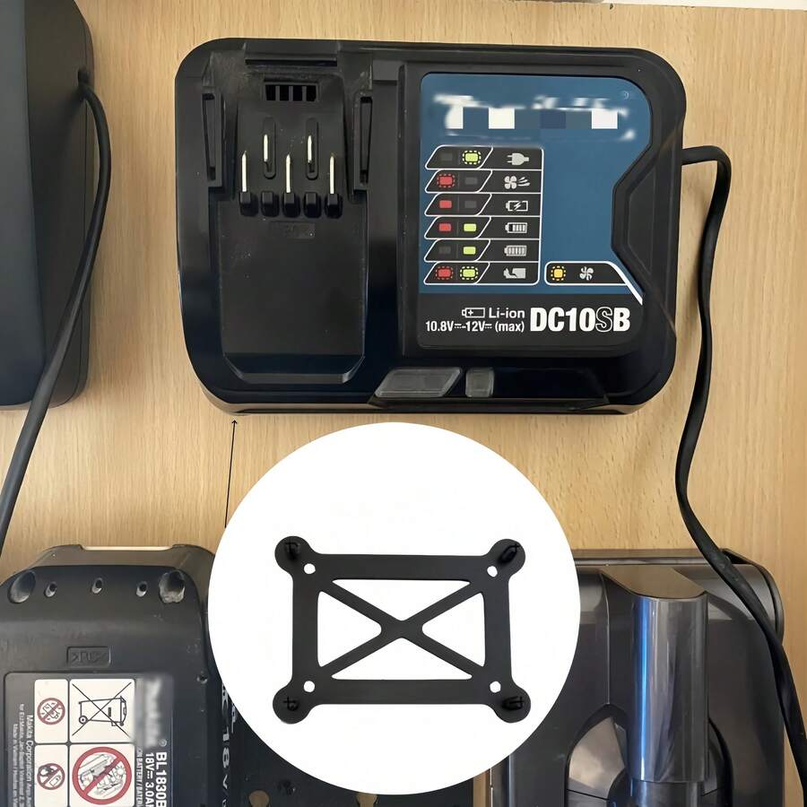 Makita DC10SB Charger Simple Wall Mount Bracket, Sturdy And Durable, Tool Organizer Rack With Installation Points - Space Saving, Workshop Garage Desk Storage, Wall Mounted Holder, Easy To Assemble And Disassemble, Essential For DIY Enthusiasts