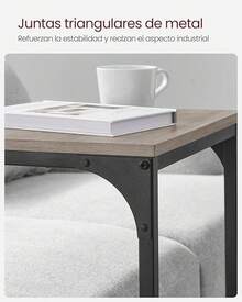 VASAGLE Mesa Auxiliar en Forma de C, Mesita de Noche, Marco de Metal, para Sala de Estar, Dormitorio, Marrón Rústico y Negro Tinta MLET353B01 - Abedul grisáceo + negro - Ver 4