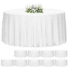 Tomnk 10pcs 90/120in Round Tablecloth, Round Table Cloth Polyester Fabric Washable Table Covers For Wedding, Party, Banquet, Dining, Birthday Events - 彩色 - 查看 1