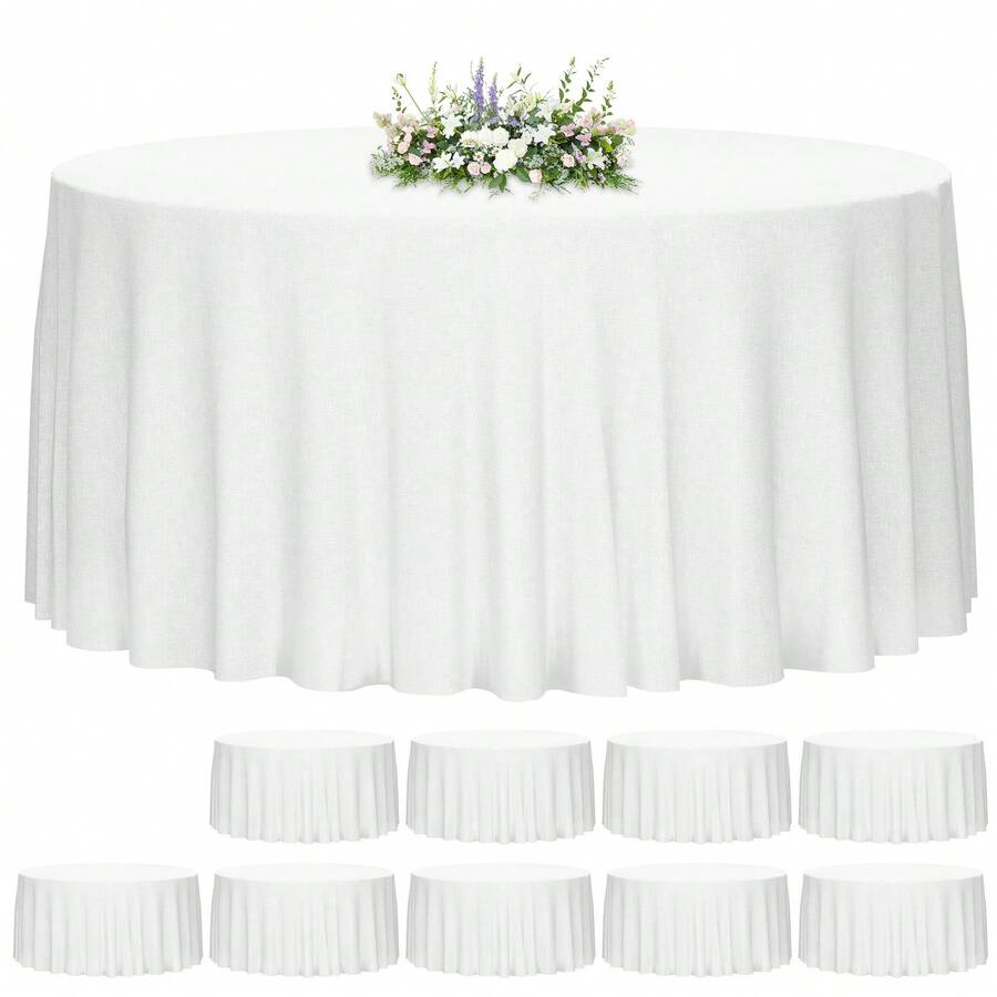 Tomnk 10pcs 90/120in Round Tablecloth, Round Table Cloth Polyester Fabric Washable Table Covers For Wedding, Party, Banquet, Dining, Birthday Events - 彩色 - 查看 1