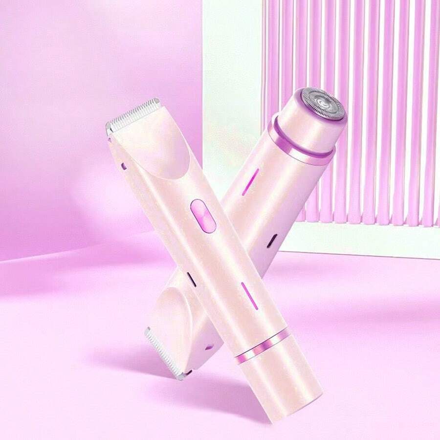 Depiladora para mujeres, afeitadora eléctrica para mujeres (aplicable para zona del vello púbico, axilas, piernas, brazos y rostro), recortadora de cabello de doble cabezal para mujeres, afeitadora 2 en 1 para zona bikini - Morado - Ver 1