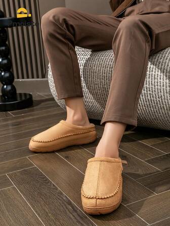  Pmoiste House Slippers For Men Knitted Memory Foam Warm Winter Indoor Soft Mark Line Home Shoes