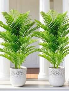 60-125厘米大型DIY人造棕榈植物，热带椰子树，假树枝，塑料棕榈叶，逼真触感，长颈鹿叶，绿色装饰，适用于圣诞节家居装饰、阳台、办公室、厨房，1件 - 綠色 - 查看 2