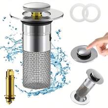Bathroom Sink Drain Strainer, Pop Up Sink Drain Filter With Removable Stainless Steel Filter Basket Hair Catcher, Bathroom Sink Drain Stopper, For Us Bathroom Sink Stopper Replacement Suitable For 28-32 Hole Pitch - 銀色 - 查看 8