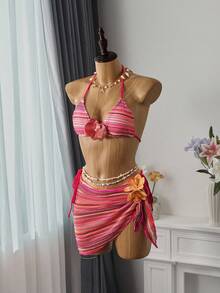 Bellisia Conjunto de biquíni de férias estilo boêmio feminino para praia de verão, 3 peças