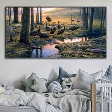 1 pièce Affiche sur canevas d'art animalier sans cadre, scène de paysage forestier d'automne avec dinde , peinture sur canevas imperméable et sans odeur, œuvre d'art murale pour cadeau d'anniversaire, chambre, bureau, salon, décoration murale, maison et décoration de dortoir