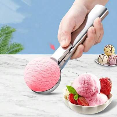 1pc Stainless Steel Ice Cream Scoop, Perfect For Frozen Yogurt, Multi-Functional Ice Cream Scoop, Stainless Steel Double Use Scoop, Non-Stick Ice Cream Scoop With Comfortable Anti-Frost Handle, Heavy Duty Metal Ice Cream Scoop With Trigger, Sturdy Stuffing Scoop, Home Ice Cream Tools Scoop, Easy To Clean, Suitable For Ice Cream, Cookie Dough, Sorbet, Almond, Ideal For Kitchen, Dessert Shop And Western Restaurant. Back To School