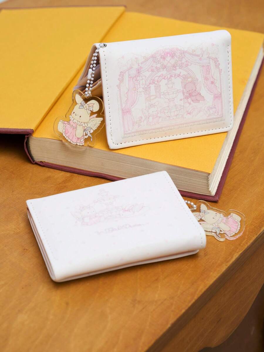 Joivida Ví gấp ba hình chú thỏ dễ thương, nhiều ngăn đựng thẻ, ví ngắn cho nữ, ví mini, ví cầm tay, ví nhỏ, ví dễ thương - Màu Hồng baby - Xem 1