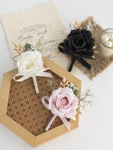 1 peça de elegante corsage masculino para terno, boutonnière de flor artificial para homens, boutonnière de rosa de seda para noivo e padrinhos, casamento boho, corsage minimalista para noivo, broche de flor de lapela com toque realista - Casamento moderno (opções coloridas), baile de formatura, eventos formais, acessórios para o Dia dos Namorados - Flor na lapela - Ver 9