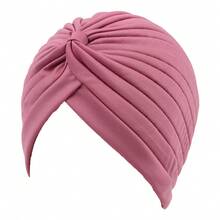 Conjunto de turbante de mujer con textura arrugada y tono sólido - Duo de tocado ajustable inspirado con forro transpirable, envoltorio bohemio y gorras de capa base para comodidad y versatilidad de estilo durante todo el día, gorro para dormir - Multicolor - Ver 3