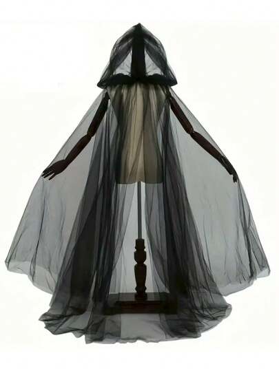 1 pieza Capa de bruja para adultos para la fiesta de carnaval de Halloween - Larga, transpirable, con capucha de malla ajustable con cordón, accesorio de disfraz unisex para fiestas de miedo, ropa de varios temas de festivales y carnavales