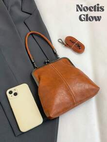 Leather Crossbody Bag For Women, Retro Style Mini Handbag With Adjustable Shoulder Strap, Solid Color Lightweight City Tote , Top Handle Handbags, Shoulder Bags, Crossbody Bags,Fashionable And Versatile, Suitable For Commuting And Dating - 彩色 - 查看 7
