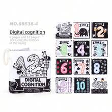 Libro de tela tridimensional en blanco y negro, con temas como animales y números, patrones simples e interesantes, y una hebilla circular que se puede colgar en la pared para estimular el desarrollo visual de los bebés - Multicolor - Ver 12