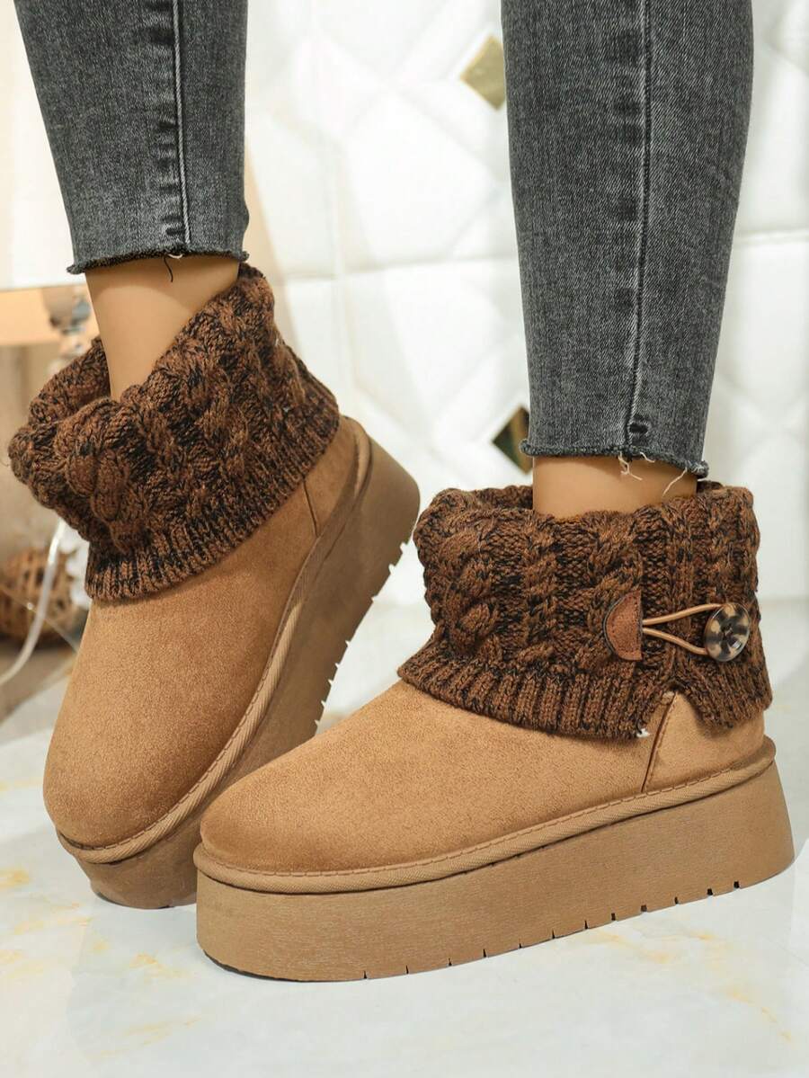 2025 Winter Women's Thick Sole Snow Boots, New Warm Short Boots, Slip-On Warm Casual Boots - Brown - View 1