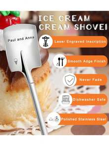 1pc Custom Name Ice Cream Scoop Custom With Your Name Stainless Steel Ice Cream Spatula Kitchen Table Tableware Personalized Gifts For Lover, Couple's Ice Cream Shovel, Birthday Gifts - Silver - View 5