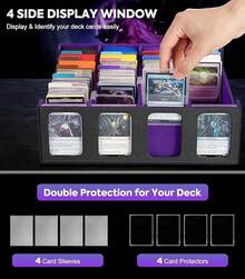 Caja de Cartas MTG Con Ventanas de Exhibición, MTG Deck Box con Capacidad para Más de 3200 Tarjetas, Con 24 Divisores de Colores, 4 Particiones Móviles Para Cartas de Juegos Mágicos(Negro&Púrpura) - Negro y Púrpura - Ver 6