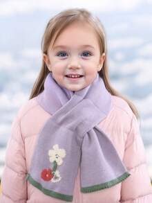 1 件儿童可爱提花针织围脖，秋冬保暖防风围巾，适合男孩和女孩