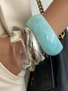 1pc/3pcs/Set Bohemian Geometric Arc Smooth Resin Cuff Bracelet, Luxurious Casual Party Women Couples Wedding Holiday Versatile Metal Jewelry Bracelet Gift (The Material And Color Of The Bracelet Are Subject To The Actual Product)