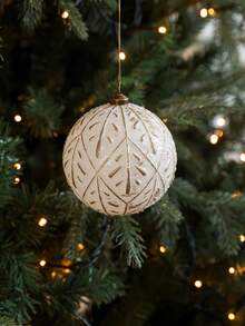 1pc Christmas Ball Ornaments White And Gold Rustic Christmas Ball Ornaments 4'' Vintage Christmas Tree Decorations Large Shatterproof Neutral Farmhouse Luxury Xmas Ornaments For Christmas Tree Home Decor - Multicolor - View 8