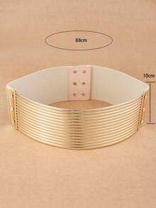 1 件夸张皮革弹力链 CCB 宽腰带，欧美、非洲、法国、韩国、波西米亚、度假、派对、婚礼、复古时尚 - 金色的4 - 查看 2