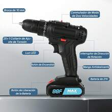 Taladro Electrico Inalambrico Recargable |   3 En 1 21 V Atornillador Eléctrico(Atornillado, Taladrado, Impacto) |   Juego de Herramientas de Taladro Eléctrico Con Caja de Herramientas |   2 Velocidades Variables |   Con 28 Accesorios |   Taladros Multiusos para Mejoras en el Hogar y Proyectos de Bricolaje - 1 - Ver 8