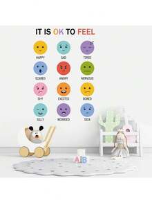 1 pièce Autocollant mural "It Is Ok To Feel" Autocollants décoratifs en PVC amovibles et auto-adhésifs, faciles à déchirer. Décoration de la maison pour rafraîchir votre vie, décoration de vacances, autocollants cadeaux d'anniversaire et de remise des diplômes, décoration murale, décoration de chambre